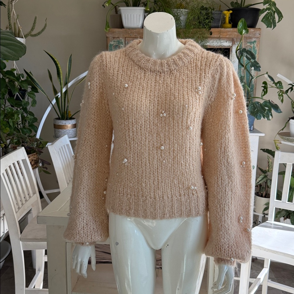 Wilfred le fou Pearl-Embellished Fuzzy Knit Sweater